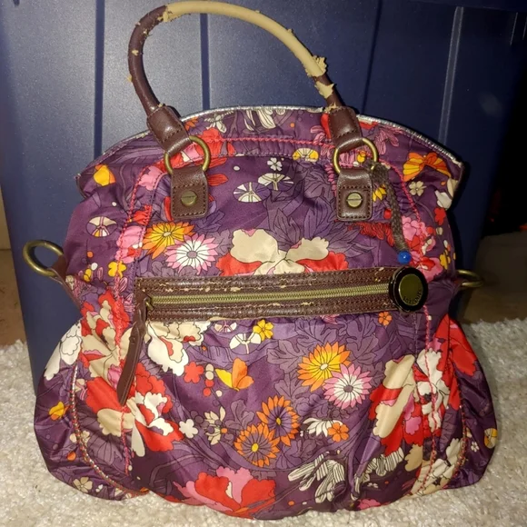Sakroots Large Purple Foldover Floral Crossbody Satchel Shoulder Handbag Purse - Picture 4 of 15